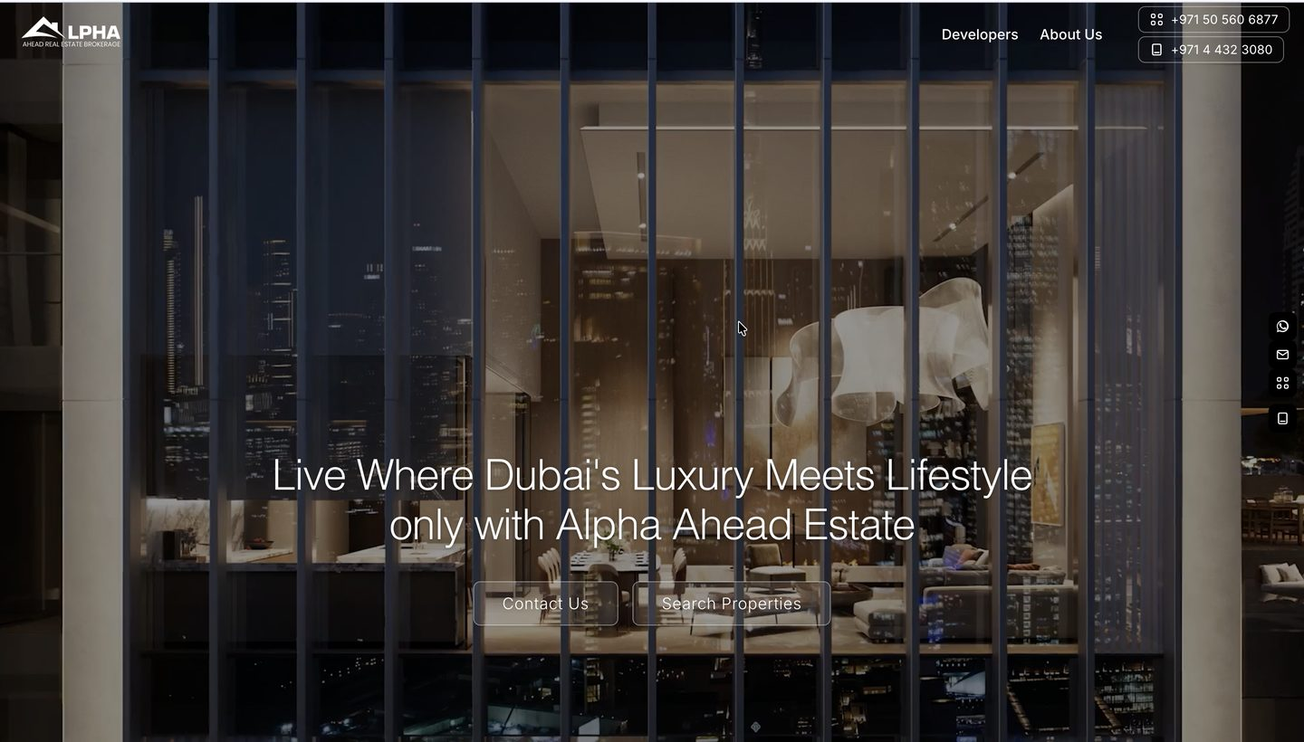 Alpha Ahead Real Estate live website screenshot — Built by Devsynx