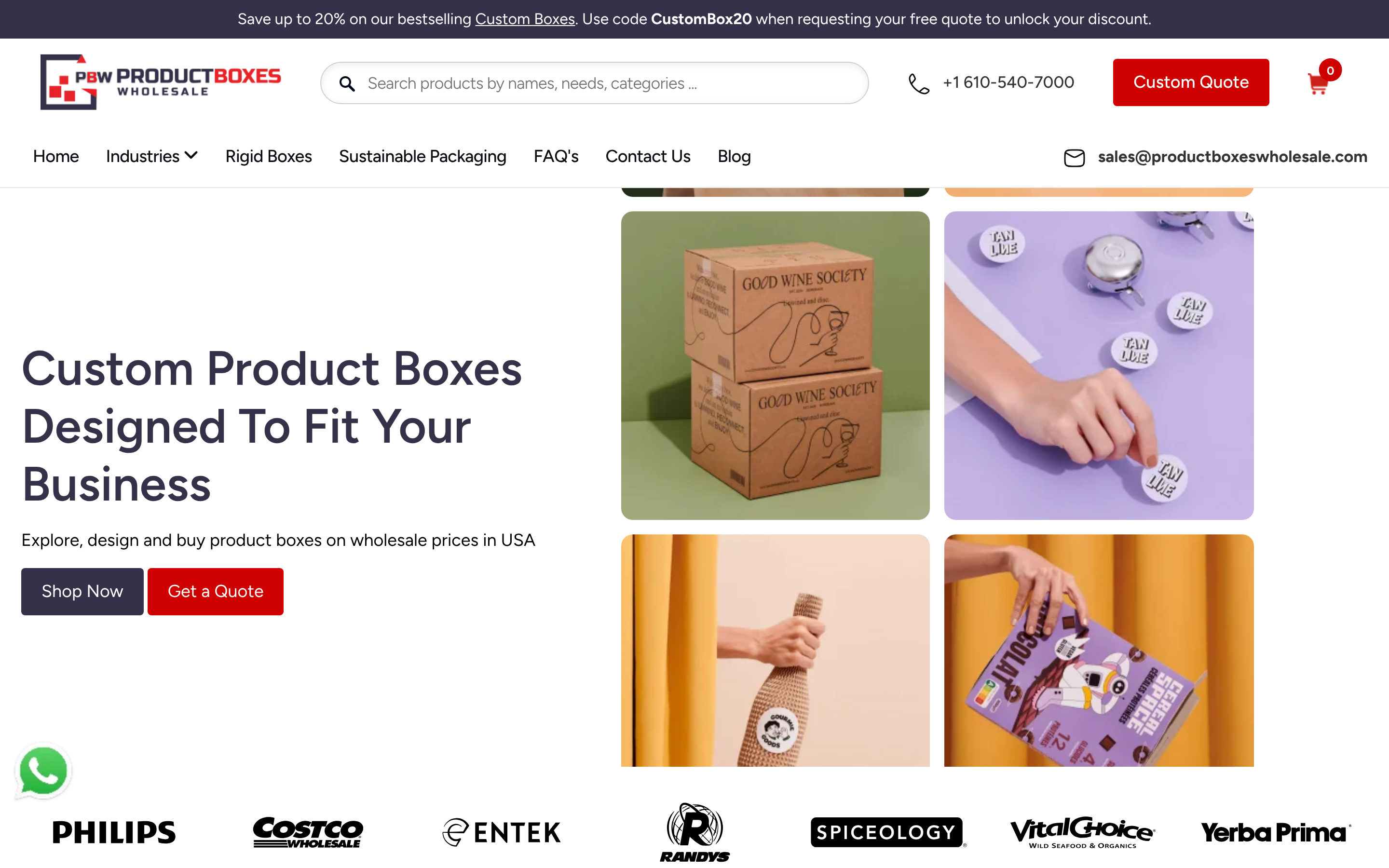 Product Boxes Wholesale live website screenshot — Built by Devsynx