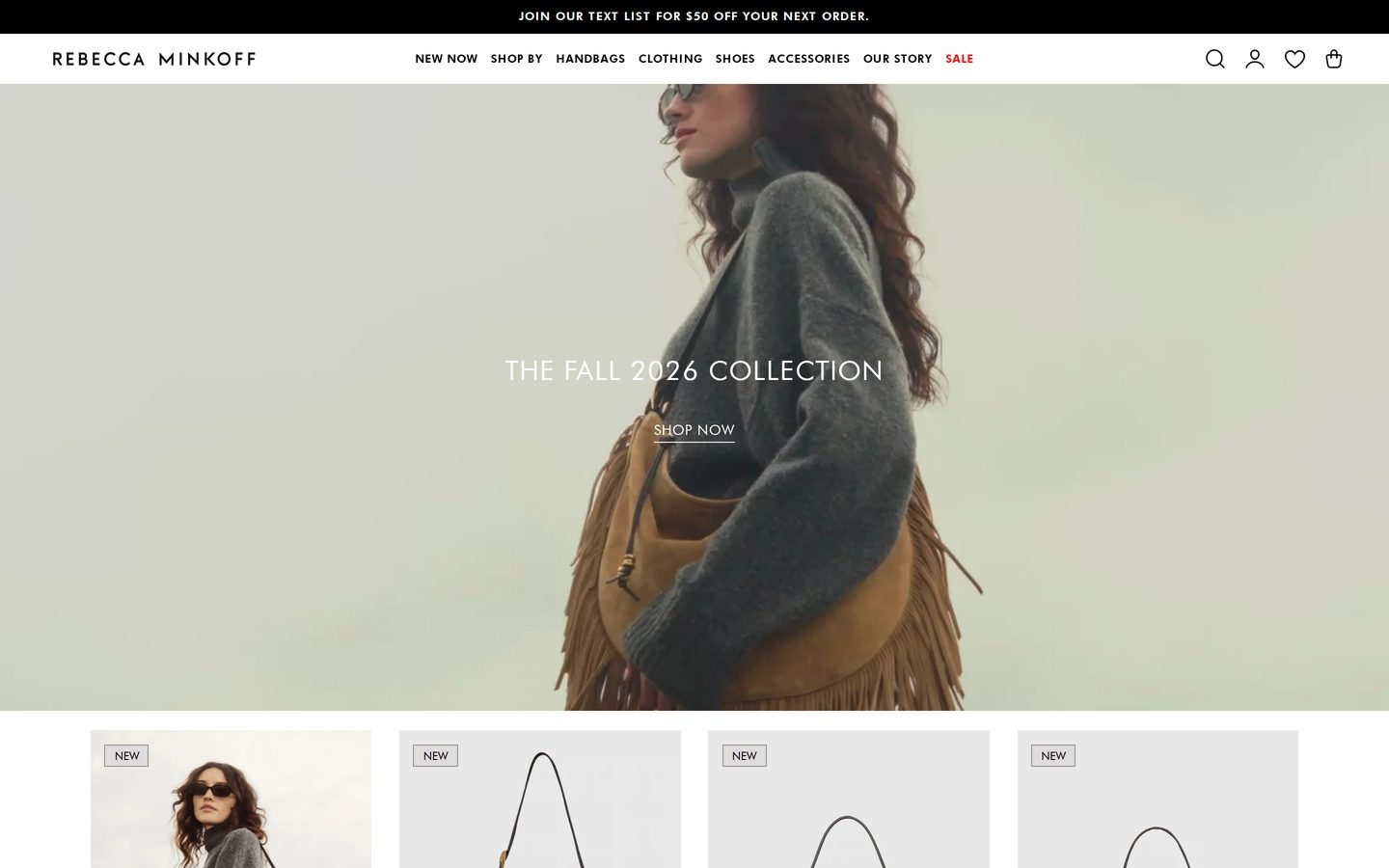 Rebecca Minkoff live website screenshot — Built by Devsynx
