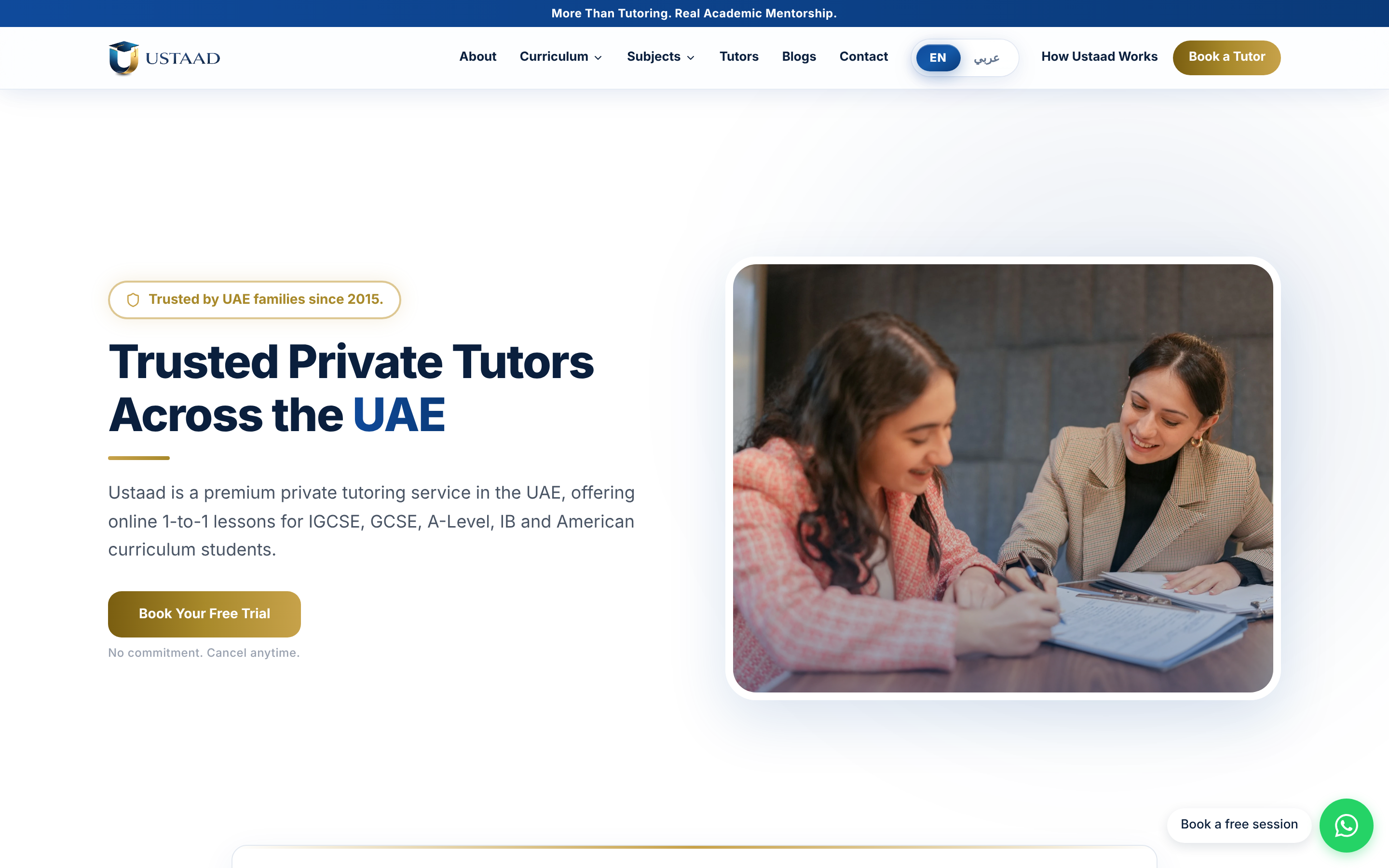 Ustaad.ae live website screenshot — Built by Devsynx